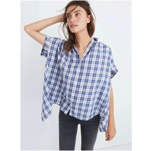 MADEWELL Central Open Back Plaid Blue White Shirt